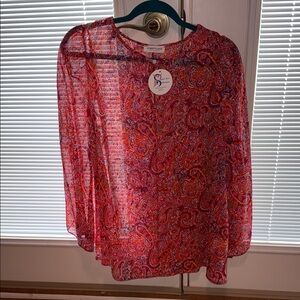 First Love Metallic Paisley Wide Sleeve Chiffon Blouse